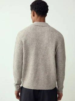 Next neutre - Polo à manches longues en maille côtelée confortable avec laine Hot