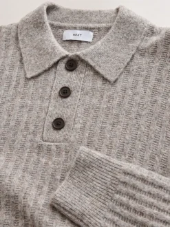 Next neutre - Polo à manches longues en maille côtelée confortable avec laine Hot