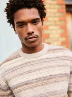 Next neutre - Pull rayure col rond coupe classique avec laine Outlet