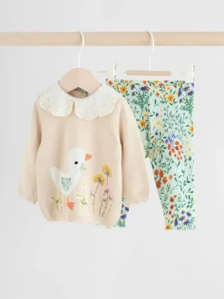 Next Neutre canard/Vert sauge Ditsy - Pull et Leggings en maille Bébé Ensemble 2 Pièces (0mois-3ans) Online