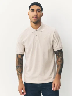 Next - Ajustement régulier - Polo Manches courtes Pique Neutre clair Marl Outlet