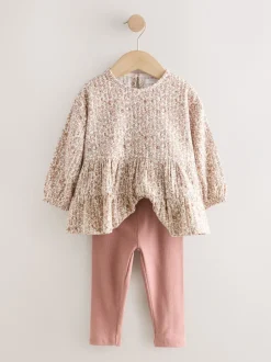 Next Neutre Ditsy Fleuri - Ensemble chemisier et legging à manches longues (3mois-7ans) Clearance