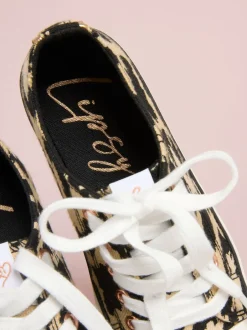 Lipsy Neutre imprimé léopard - Baskets de baseball basses en toile à lacets Sale