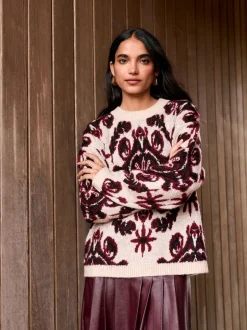 Next Neutre/Bordeaux - Pull à col rond Motif paisley Statement Clearance