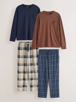 Next Neutre/Marine - Lot de 2 pyjamas à manches courtes en jersey à carreaux Online