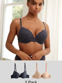 Next Neutre/Marine - Lot de 2 soutiens-gorge push-up pigeonnants en dentelle Hot