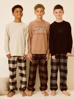 Next Neutre/Noir - Lot de 3 pyjamas tissés à carreaux (3-16ans) Discount