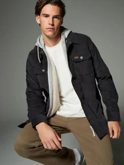 Next Noir - À capuche Velours côtelé Borg Veste-chemise doublée