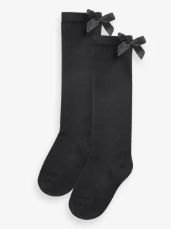 Next Noir - 2 Chaussettes genoux riches Nœud en coton Lot Discount