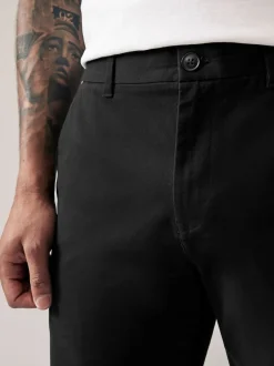 Next - Ajustement droit - Pantalon chino stretch Noir Discount
