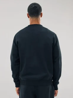 Next - Ajustement régulier - Sweat-shirt épais à Col rond riche en coton Noir Clearance