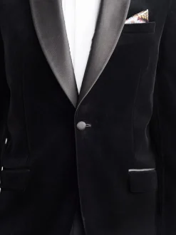 Next Noir - Ajustement régulier - Blazer Signature Pontoglio en velours italien avec revers châle New