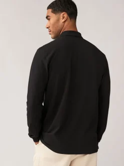 Next - Ajustement régulier - Polo à manches longues en piqué Noir Outlet