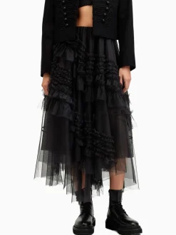 All Saints Noir - Allsaints Jen Tulle Jupes Discount