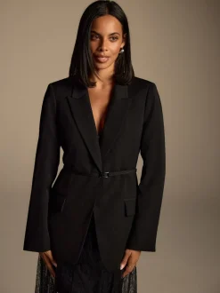 Next Noir - Blazer skinny à simple boutonnage et ceinture