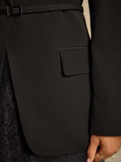 Next Noir - Blazer skinny à simple boutonnage et ceinture