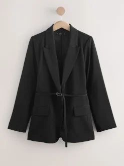Next Noir - Blazer skinny à simple boutonnage et ceinture