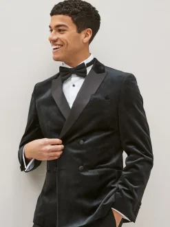 Next Noir - Blazer slim à double boutonnage en velours New