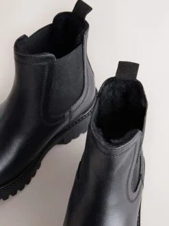 Next Noir - Bottes Chelsea en cuir à doublure chaude New
