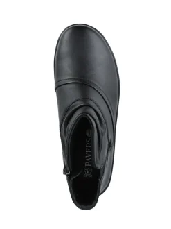 Pavers Noir - Bottes cheville en Cuir Coupe large New
