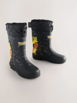 Next Noir - Bottes de pluie Pokemon à doublure chaude Clearance