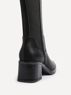 Linzi Noir - Bottes hautes Reason à talons carrés avec panneau extensible dans le dos Discount
