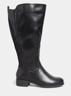 Yours Curve Noir - Bottes extensibles à coupe large au genou Outlet
