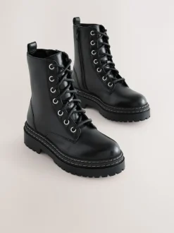 Next Noir - Bottines en cuir à semelle épaisse et lacets Sale