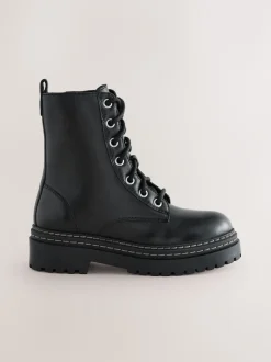 Next Noir - Bottines en cuir à semelle épaisse et lacets Sale