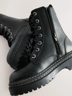 Next Noir - Bottines en cuir à semelle épaisse et lacets Sale