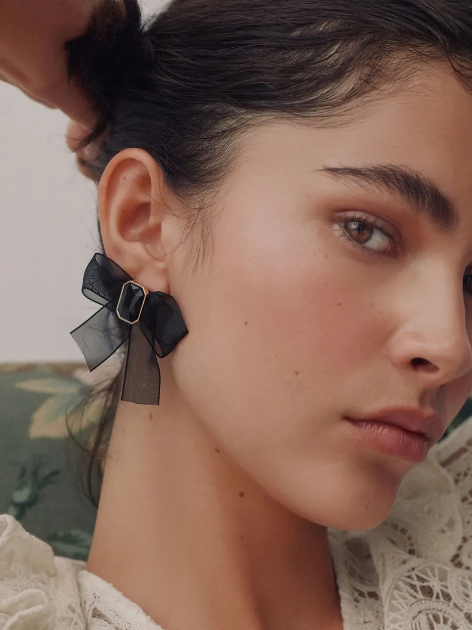 Next Noir - Boucles d’oreilles à nœud en organza Clearance