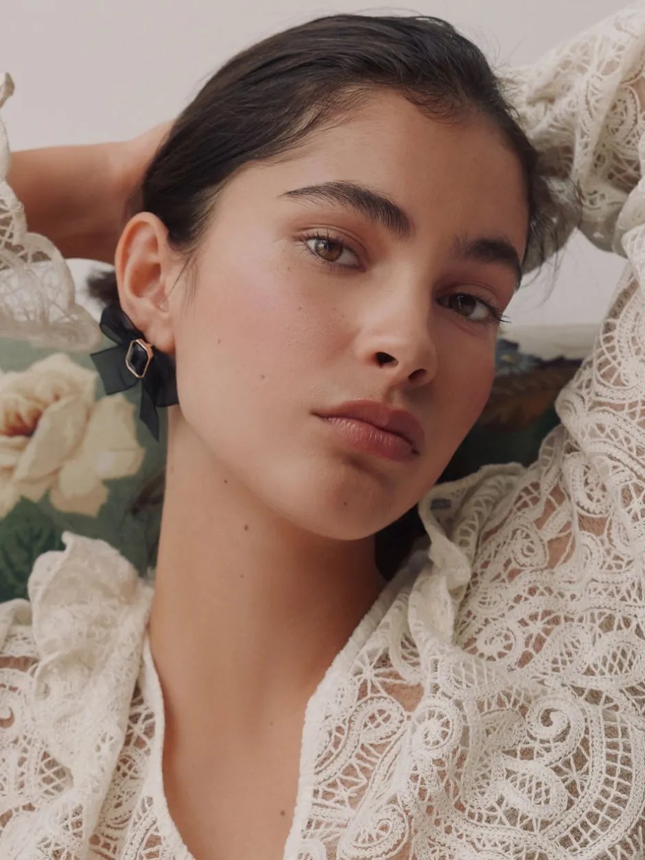 Next Noir - Boucles d’oreilles à nœud en organza Clearance