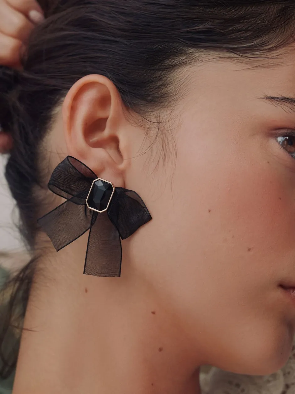 Next Noir - Boucles d’oreilles à nœud en organza Clearance