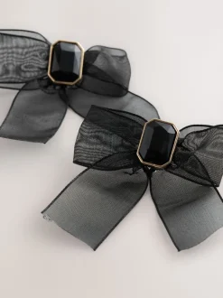 Next Noir - Boucles d’oreilles à nœud en organza Clearance