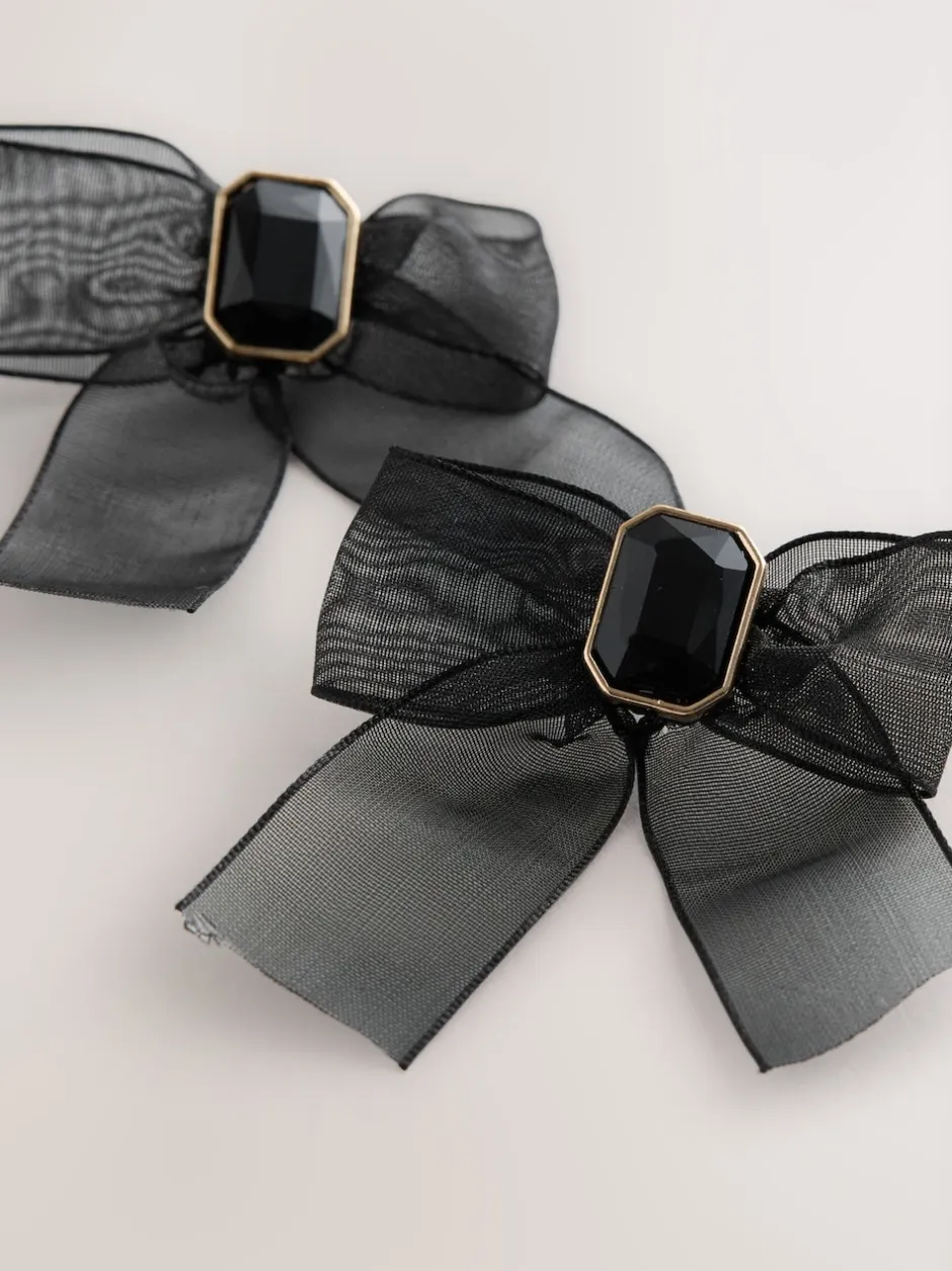 Next Noir - Boucles d’oreilles à nœud en organza Clearance
