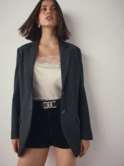 Next Noir - Ceinture en Cuir classique à boucle Diamante Statement Sale