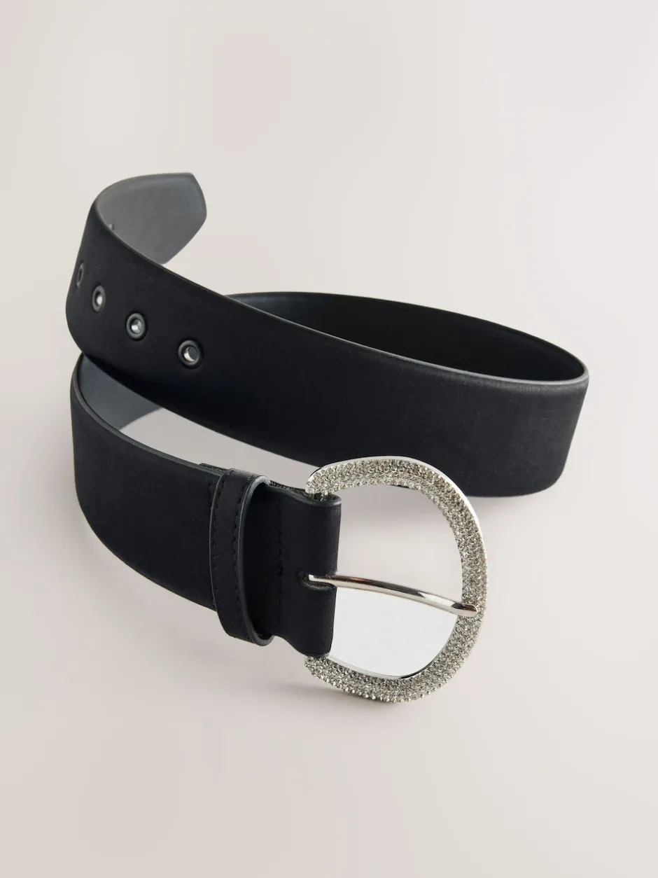 Next Noir - Ceinture en satin avec boucle en diamant Best