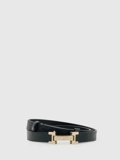 Reiss Noir - Ceinture Hayley en cuir à charnières carrées Discount