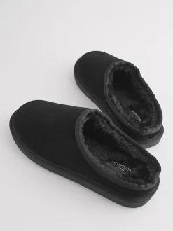 Next Noir - Chaussons mules en daim doublés de fausse fourrure Signature Online