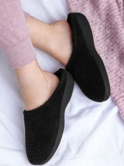 Totes - Chaussons mules Isotoner Popcorn Terry Noir Outlet