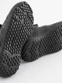 Next Noir - Chaussures d’école en cuir à fermeture scratch Coupe large (G) New