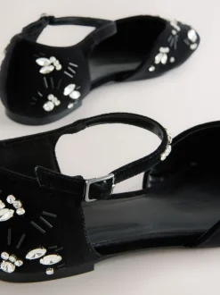 Next Noir - Chaussures Forever Comfort® en velours avec ornements à bout fermé Clearance