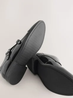 Next Noir - Chaussures vernies Toecap Double Monk New