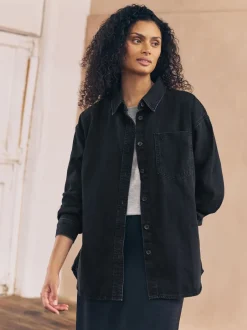 Next - Chemises oversize en Denim Noir Sale