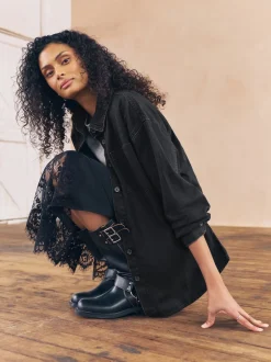 Next - Chemises oversize en Denim Noir Sale