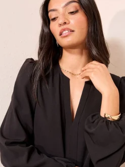 Friends Like These Noir - Chemisier plissé à manches longues sur le devant Hot