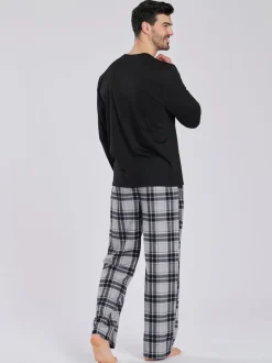 Loungeable Noir - Col ras du cou - Ensemble pyjama long en micropolaire et pantalon à carreaux Best