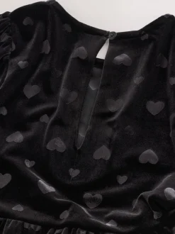 Next Noir - Combinaison en velours à motif cœur en relief (3-16ans) Clearance