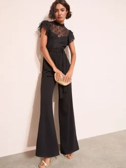 Friends Like These Noir - Combinaison en dentelle Scuba Mix à manches volantées