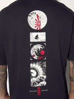 Next Noir - Coupe ample - T-shirt imprimé graphique surf japonais Best